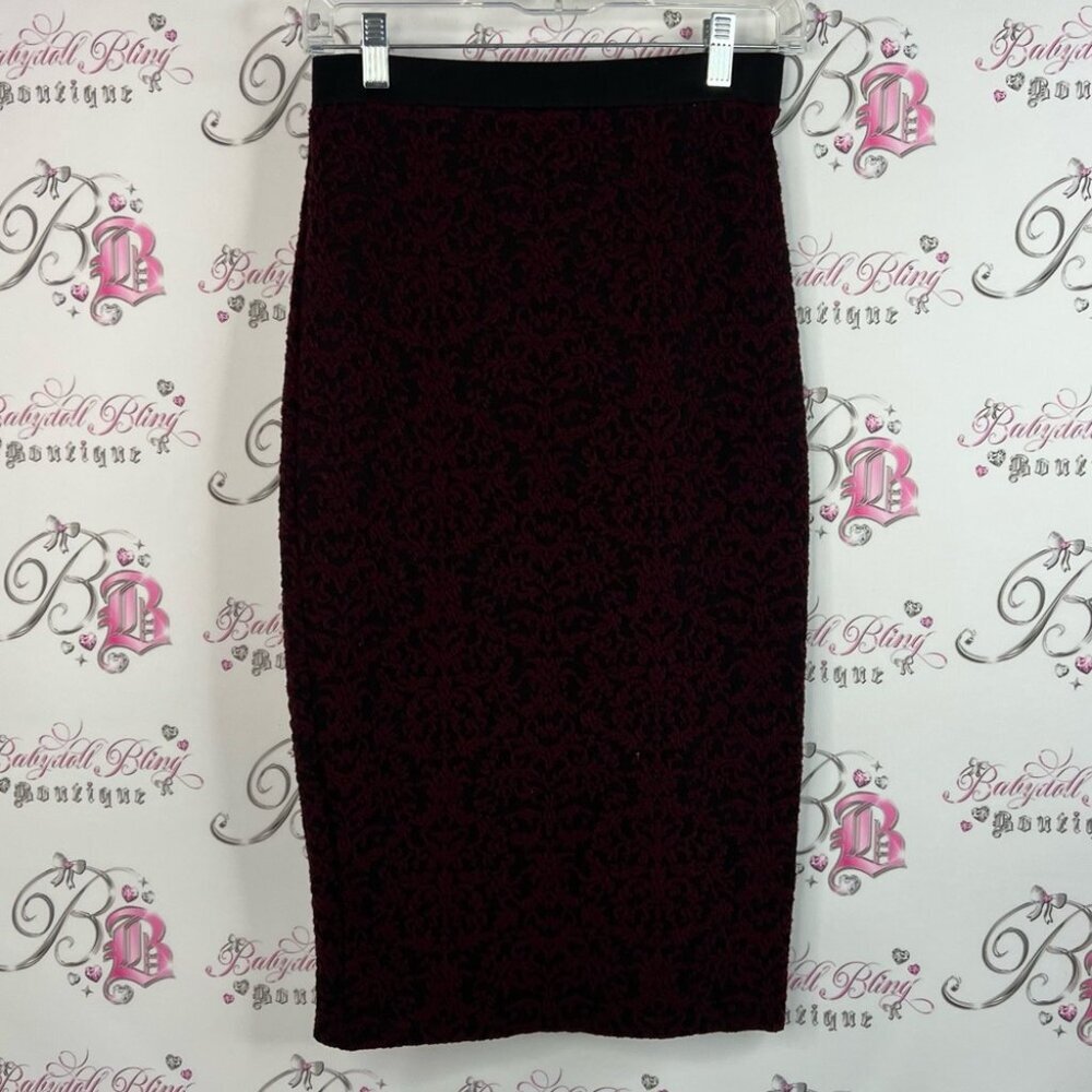 Suzy Shier skirt long pencil stretchy bodycon Black and Burgundy Pencil Skirt